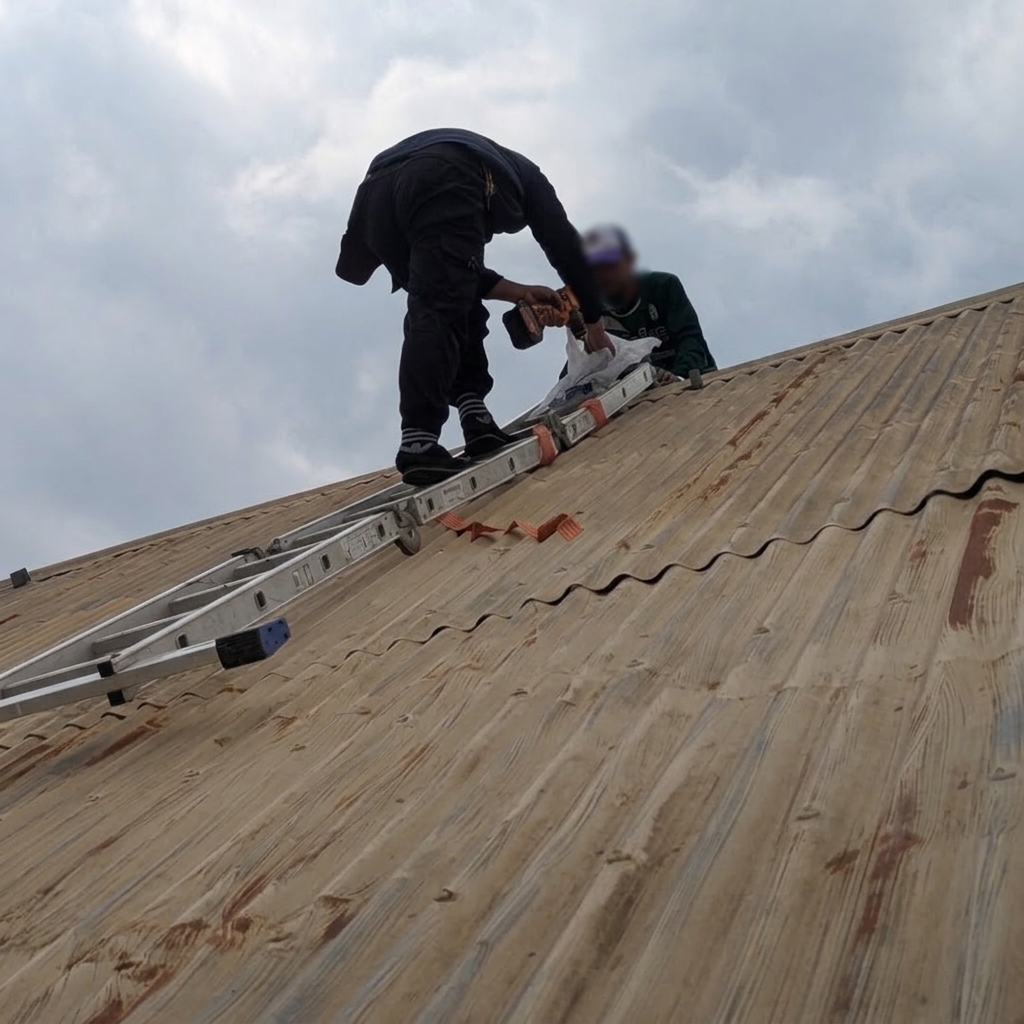 Eugene & Jessica mounting frames on roof